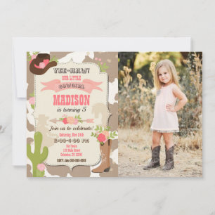 Invitación Foto de cumpleaños de vaquera con piel de vaca fie