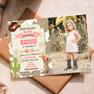 Invitación Foto de cumpleaños de vaquera con piel de vaca fie