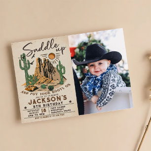 Invitación Foto de cumpleaños de vaquero de rodeo occidental 