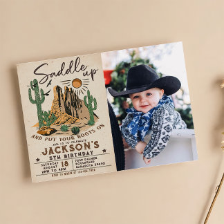 Invitación Foto de cumpleaños de vaquero de rodeo occidental 