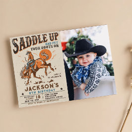 Invitación Foto de cumpleaños de vaquero de rodeo occidental 