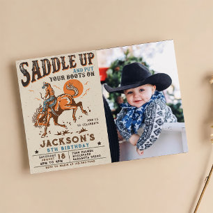 Invitación Foto de cumpleaños de vaquero de rodeo occidental 