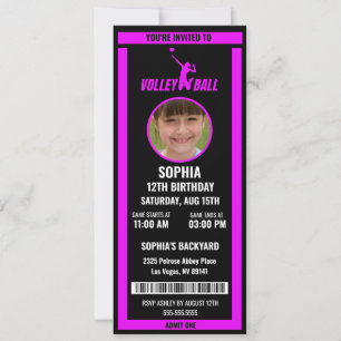 Invitación Foto de cumpleaños de voleibol negro morado Ticket