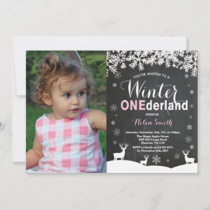 Invitación Foto de cumpleaños de Winter Onederland niña 1er c