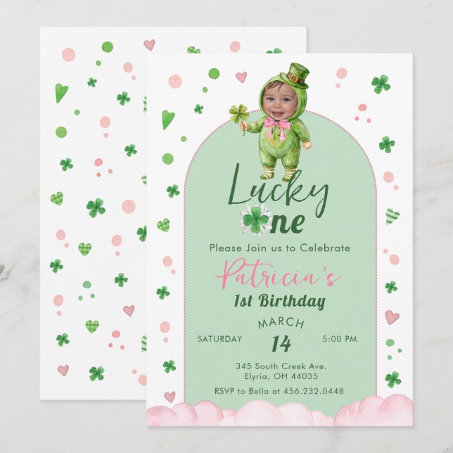 Invitación Foto de cumpleaños del afortunado St. Patrick (Anverso / Reverso)