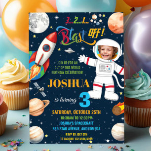 Invitación Foto de cumpleaños del astronauta del planeta del 