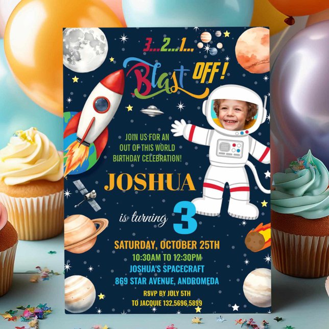 Invitación Foto de cumpleaños del astronauta del planeta del  (Subido por el creador)