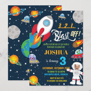 Invitación Foto de cumpleaños del astronauta del planeta del 