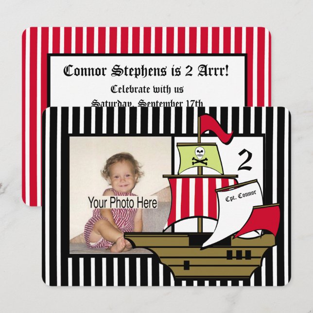 Invitación Foto de cumpleaños del barco pirata (Anverso / Reverso)