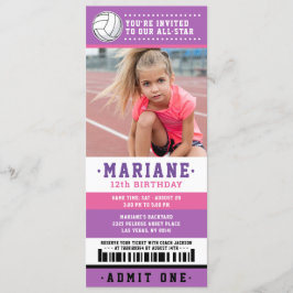 Invitación Foto de cumpleaños del billete de voleibol rosa mo