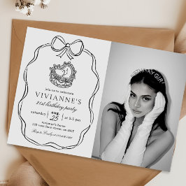 Invitación Foto de cumpleaños del Chica de Black Bow dibujado