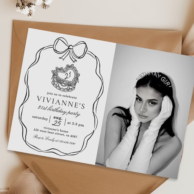 Invitación Foto de cumpleaños del Chica de Black Bow dibujado (Subido por el creador)