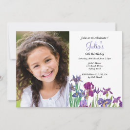 Invitación Foto de cumpleaños del chica de flores Iris