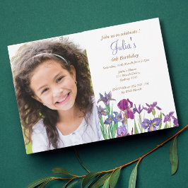 Invitación Foto de cumpleaños del chica de flores Iris