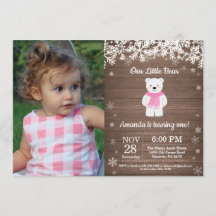 Invitación Foto de cumpleaños del Chica de invierno Rustic Po