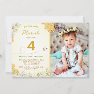 Invitación Foto de cumpleaños del Chica de la flor silvestre 