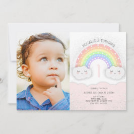 Invitación Foto de cumpleaños del Chica del arcoiris y las nu