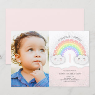 Invitación Foto de cumpleaños del Chica del arcoiris y las nu
