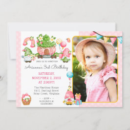 Invitación Foto de cumpleaños del Chica Strawberry Gnome Gard