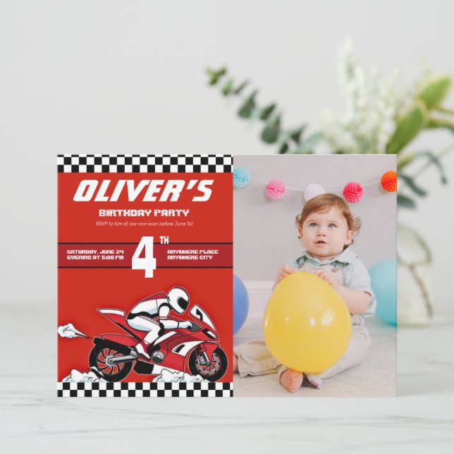 Invitación Foto de cumpleaños del chico de motocross de bicic (Anverso de pie)