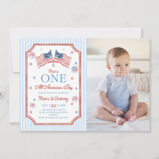 Invitación Foto de cumpleaños del chico totalmente americano