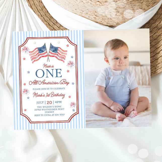 Invitación Foto de cumpleaños del chico totalmente americano  (Subido por el creador)