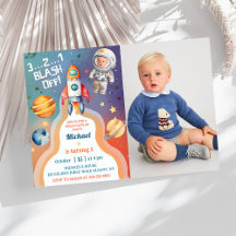 Foto de cumpleaños del cohete astronauta en el esp