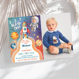Invitación Foto de cumpleaños del cohete astronauta en el esp