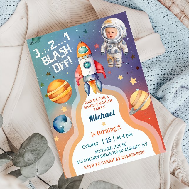 Invitación Foto de cumpleaños del cohete astronauta en el esp (Subido por el creador)