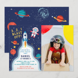 Invitación Foto de cumpleaños del cohete astronauta en el esp