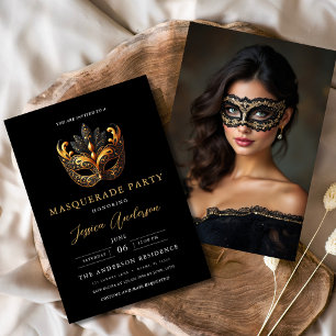 Invitación Foto de cumpleaños del Fiesta de la Mascarada de O