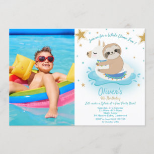 Invitación Foto de cumpleaños del Fiesta de la piscina Sloth
