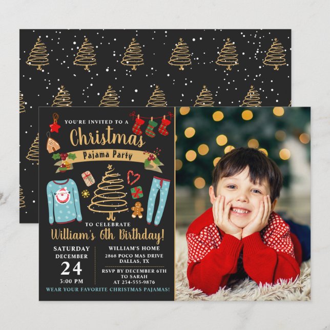 Invitación Foto de cumpleaños del Fiesta de navidades Pajama (Anverso / Reverso)