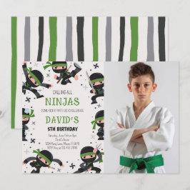 Invitación Foto de cumpleaños del guerrero Green Ninja