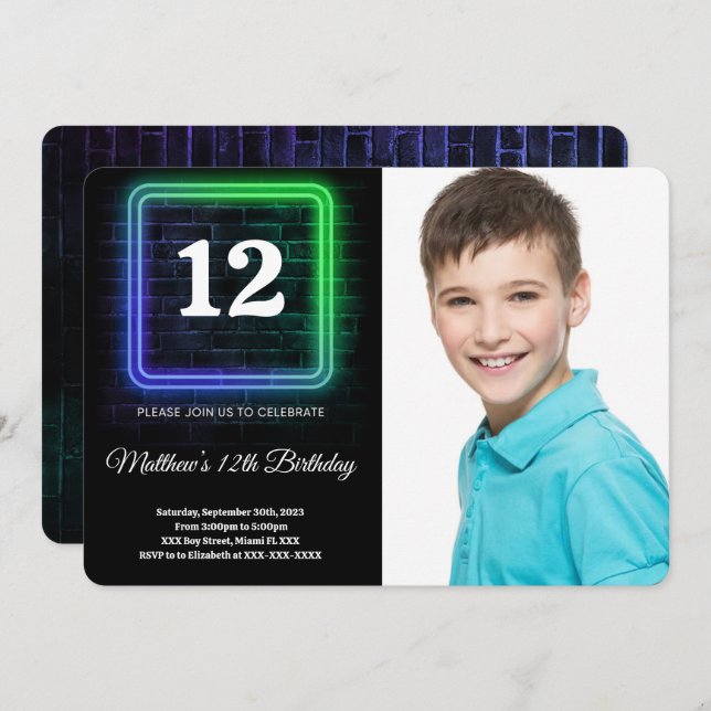 Invitación Foto de cumpleaños del niño (Anverso / Reverso)