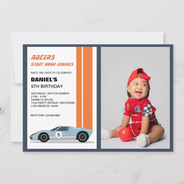 Invitación Foto de cumpleaños del niño de la raza azul modern (Anverso)