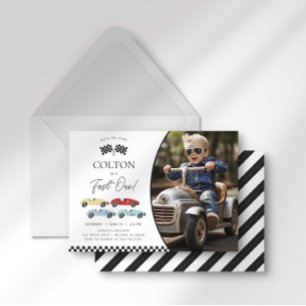 Invitación Foto de cumpleaños del niño del coche de carreras