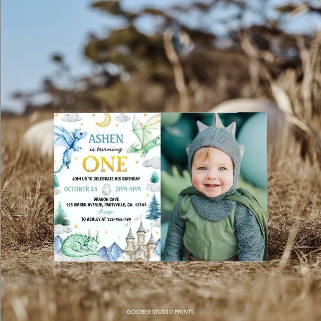 Invitación Foto de cumpleaños del niño dragón 1er cumpleaños (Subido por el creador)