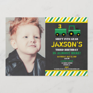 Invitación Foto de cumpleaños del niño verde y amarillo del t