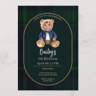 Invitación Foto de cumpleaños del osito de cuadros clásico