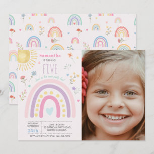 Invitación Foto de cumpleaños del Pastel Rainbows Girly Wildf
