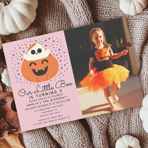 Invitación Foto de cumpleaños del pequeño Boo Ghost Halloween
