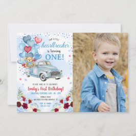 Invitación Foto de cumpleaños del pequeño camión azul que rom