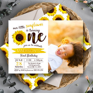 Invitación Foto de cumpleaños del pequeño girasol