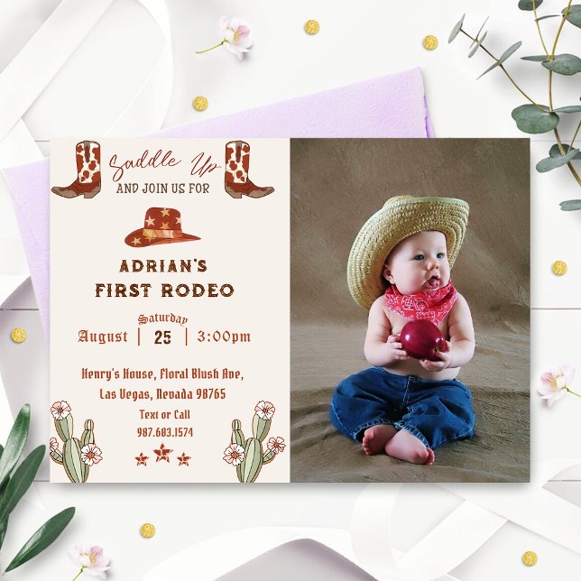 Invitación Foto de cumpleaños del primer rodeo occidental (Subido por el creador)