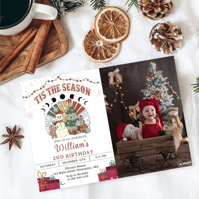 Invitación Foto de cumpleaños del retro Boho Snowman Christma (Subido por el creador)