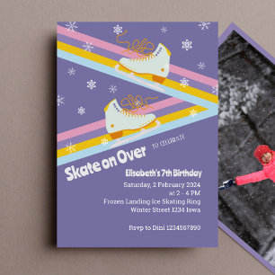 Invitación Foto de cumpleaños del retro de patinaje sobre hie