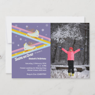Invitación Foto de cumpleaños del retro de patinaje sobre hie