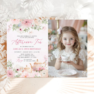Invitación Foto de cumpleaños del té de la tarde de la florac