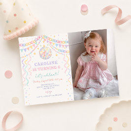 Invitación Foto de cumpleaños disco caprichoso retro pastel